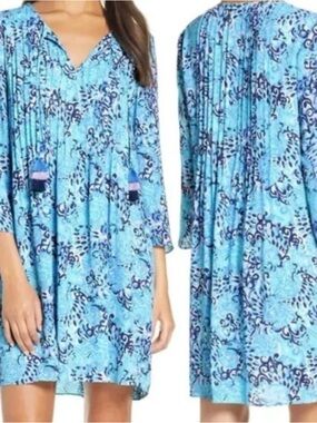Lilly Pulitzer Women Light Blue Floral Mini Dress Size Large